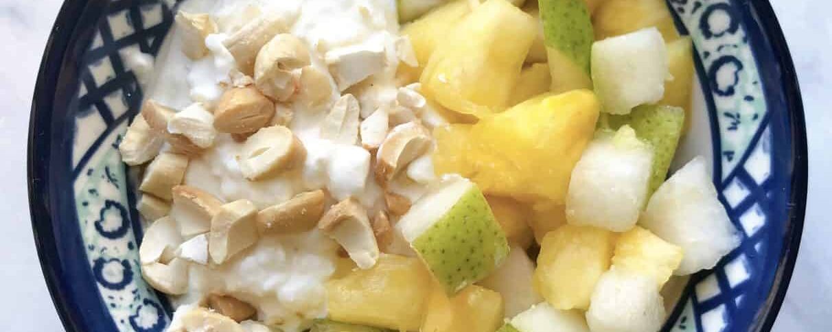 CARE Snack: Pineapple and Pears with Cottage Cheese and Cashews